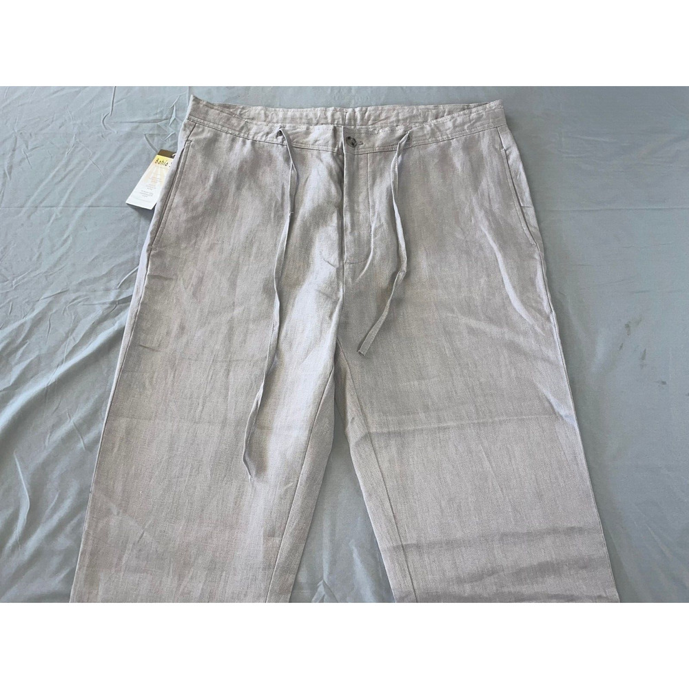 Bahia Sol Volos Flat Front Linen Pants w/ Drawstring. Platinum Gray, 44. NWT!